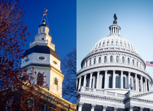 Exterior of the Maryland State House and U.S. Capitol
